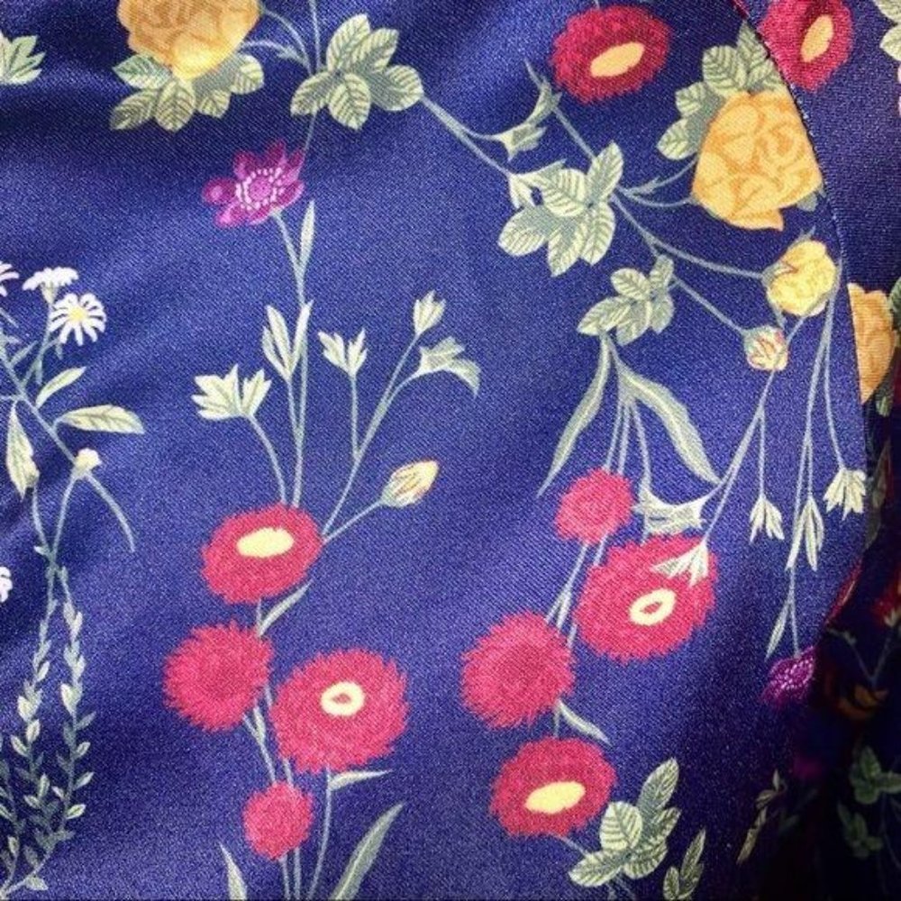 Blue Floral Satin Bomber Full Zip Size Medium - Picture 3 of 5